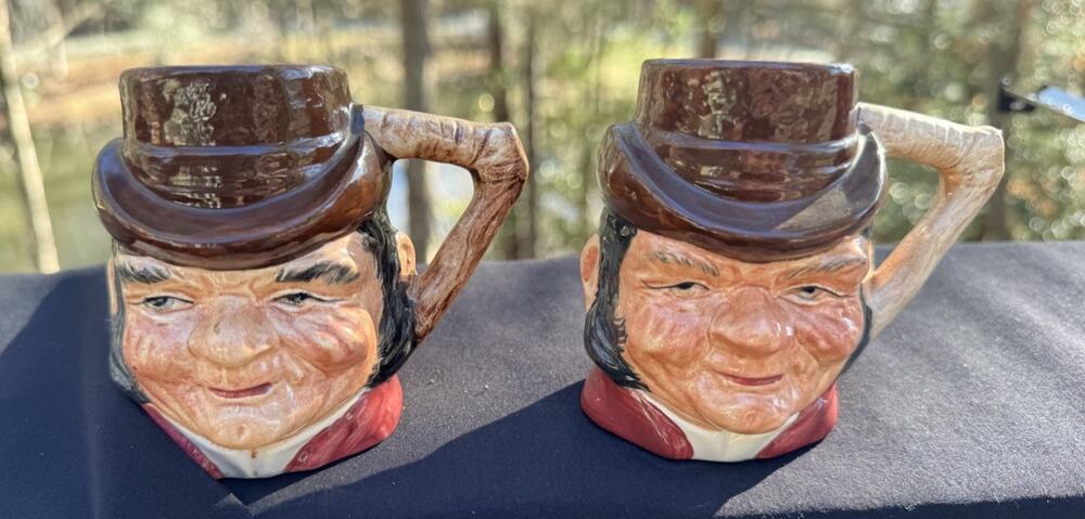 2 Vintage Sterling English Characters Farmer Giles Toby Mugs Made in England S90